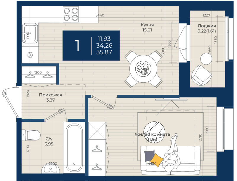 2 ккв (Евро) 35,9 м²