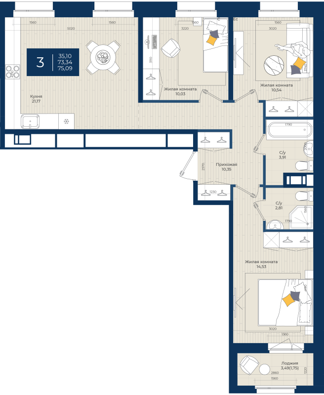 4 ккв (Евро) 75,1 м²