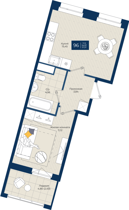 2 ккв (Евро) 37,4 м²