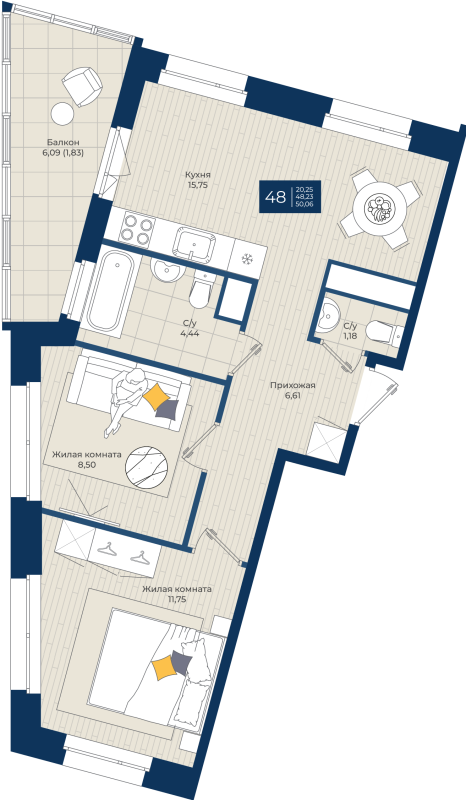 3 ккв (Евро) 50,1 м²