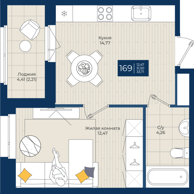 1 ккв 33,7 м²