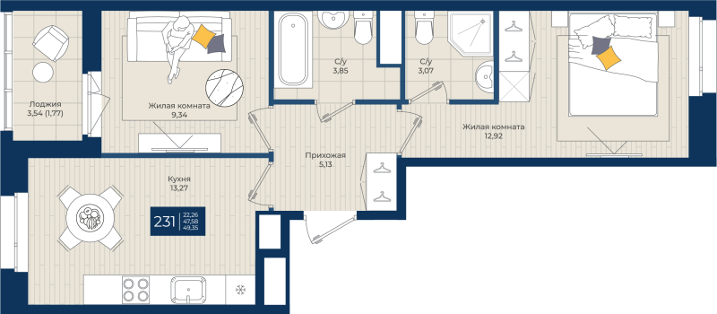 2 ккв 49,4 м²
