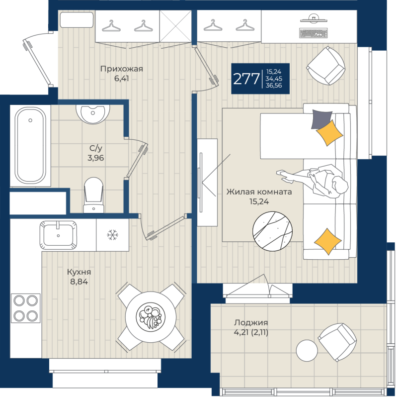 1 ккв 36,6 м²
