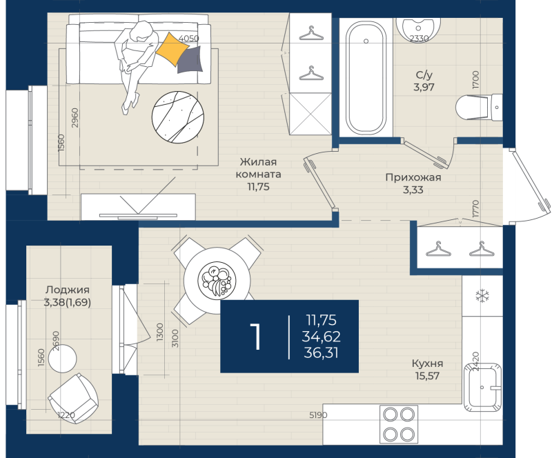 2 ккв (Евро) 36,3 м²