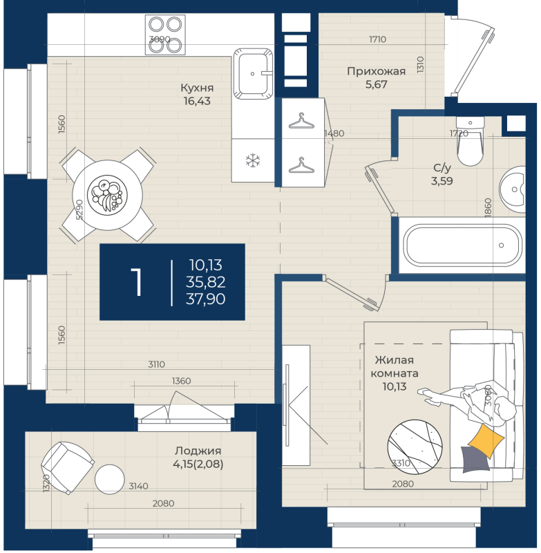 2 ккв (Евро) 37,9 м²