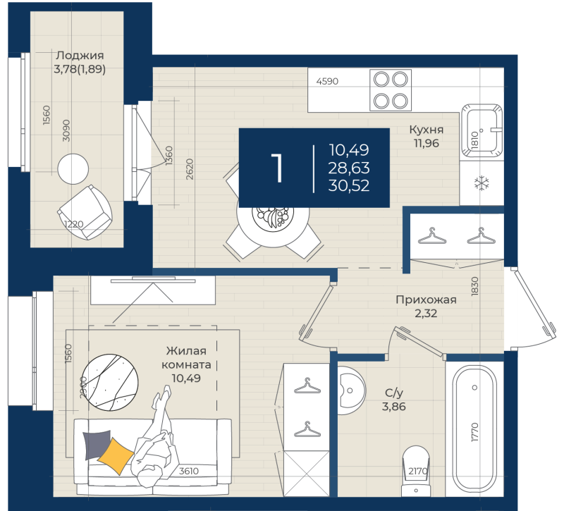 1 ккв 30,5 м²