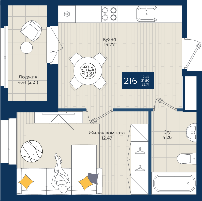 1 ккв 33,7 м²