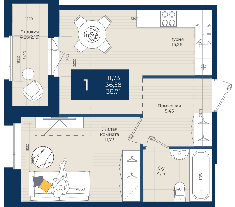 2 ккв (Евро) 38,7 м²