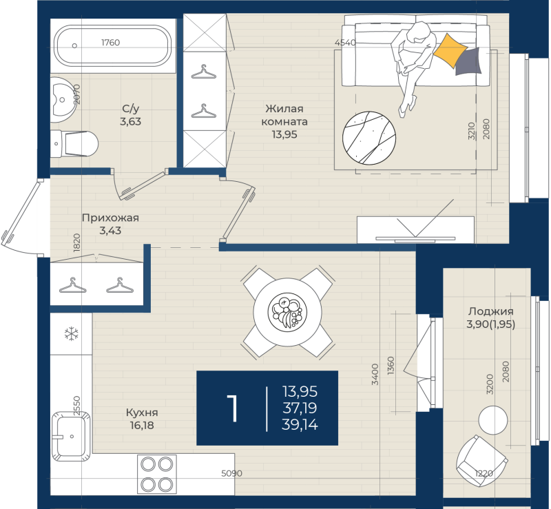2 ккв (Евро) 39,1 м²