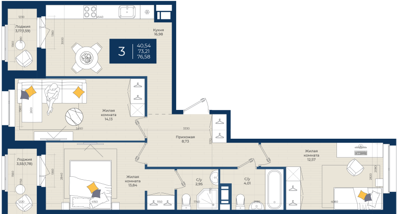 4 ккв (Евро) 76,6 м²
