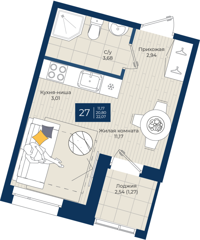 Студия 22,1 м²