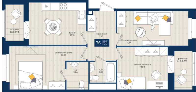 3 ккв 70 м²