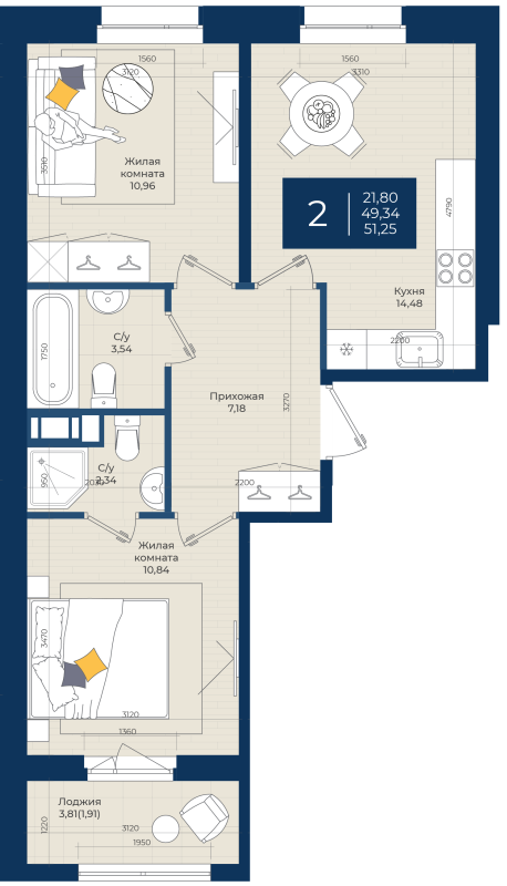 2 ккв 51,3 м²