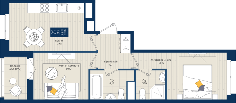 2 ккв 48,6 м²