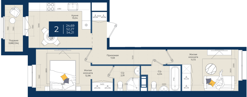2 ккв 54,2 м²