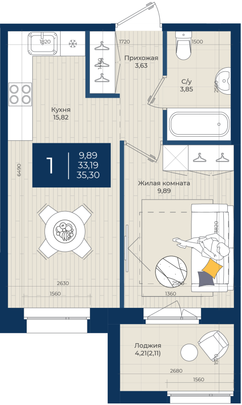 2 ккв (Евро) 35,3 м²
