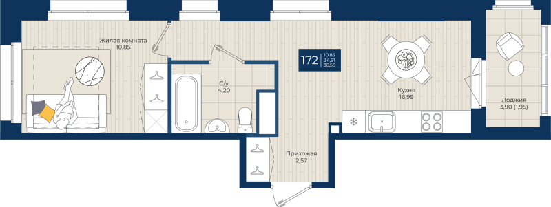 2 ккв (Евро) 36,6 м²