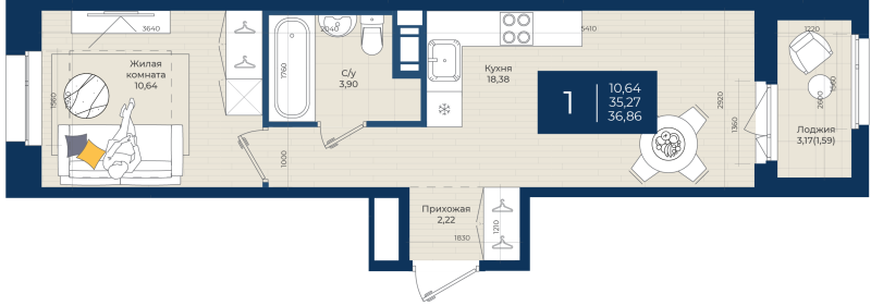 2 ккв (Евро) 36,9 м²