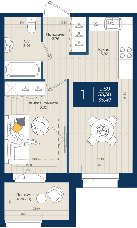 2 ккв (Евро) 35,5 м²