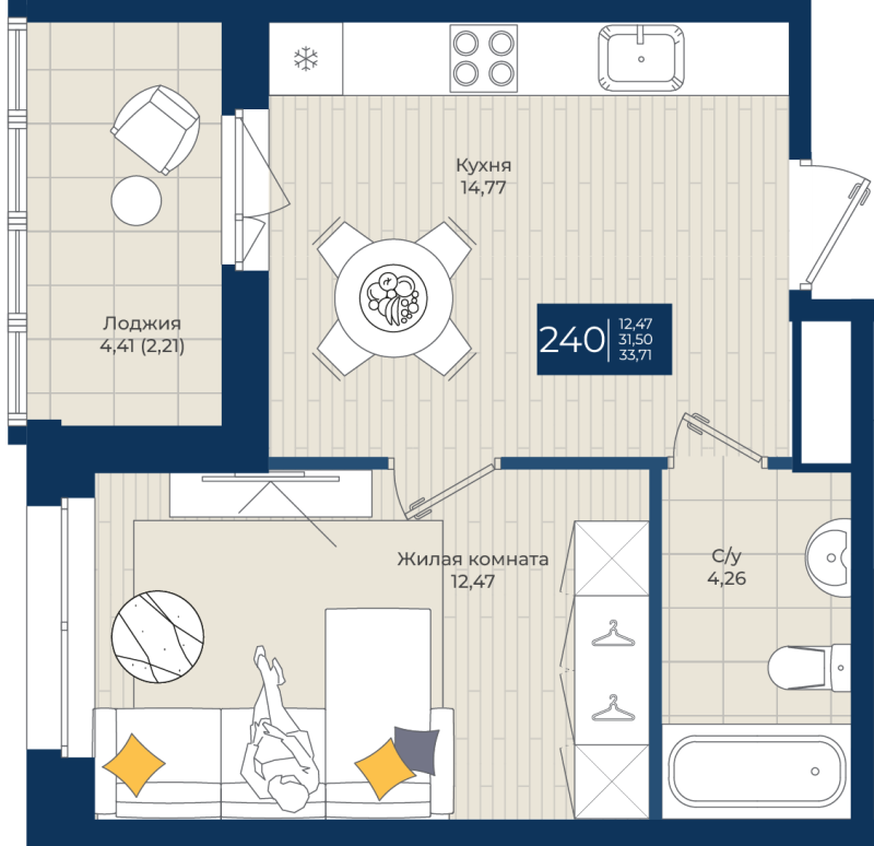 1 ккв 33,7 м²