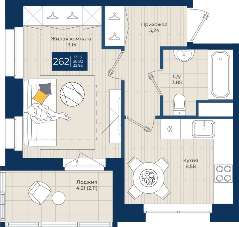 1 ккв 32,9 м²