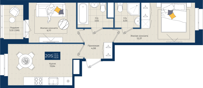 2 ккв 48,6 м²