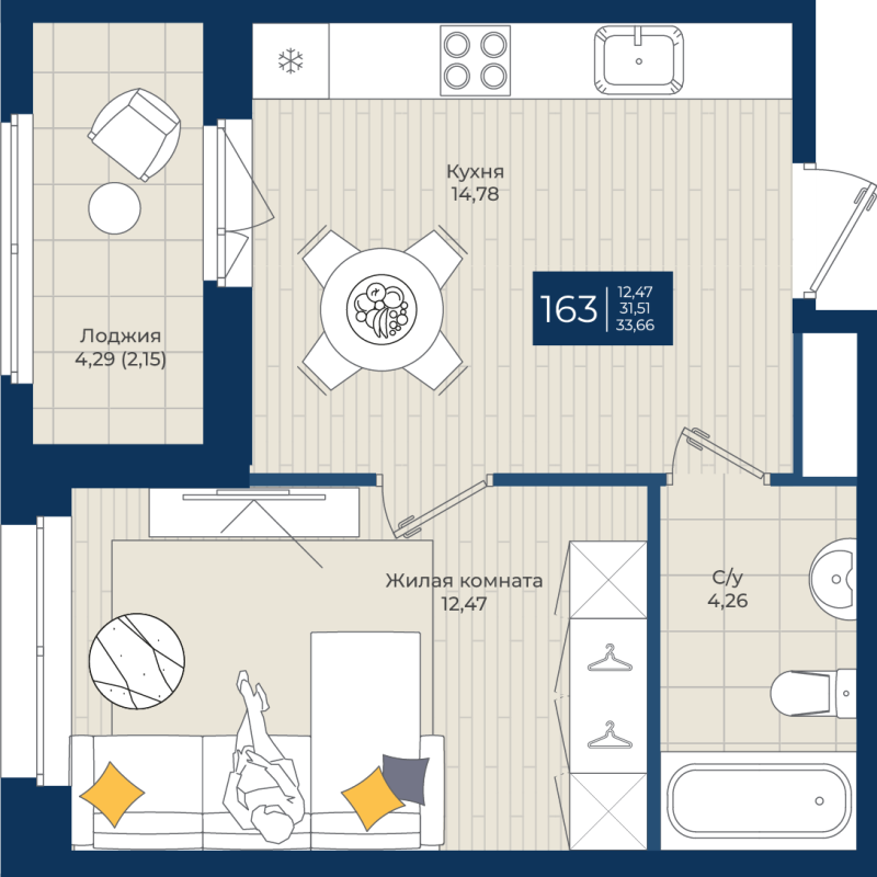 1 ккв 33,7 м²