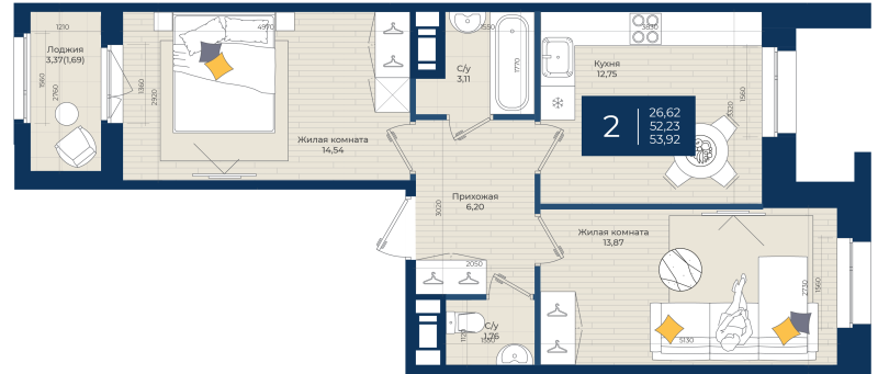 2 ккв 53,9 м²