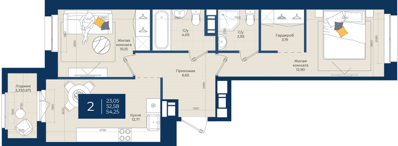 2 ккв 54,3 м²