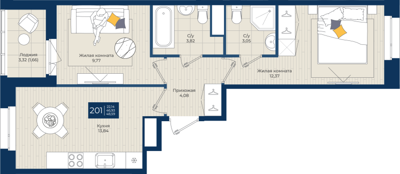 2 ккв 48,6 м²