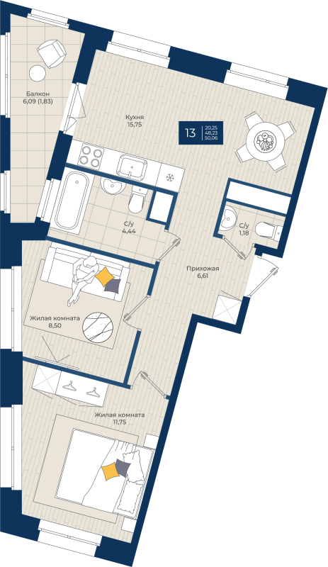 3 ккв (Евро) 50,1 м²