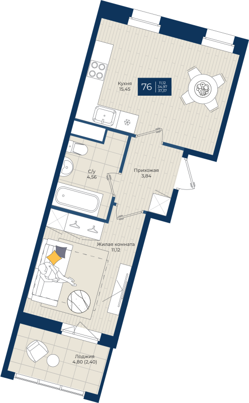 2 ккв (Евро) 37,4 м²