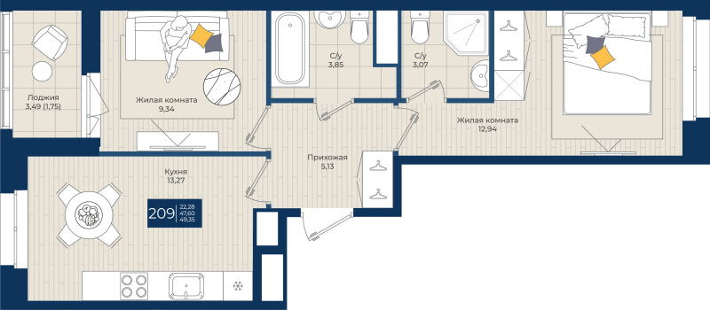2 ккв 49,4 м²
