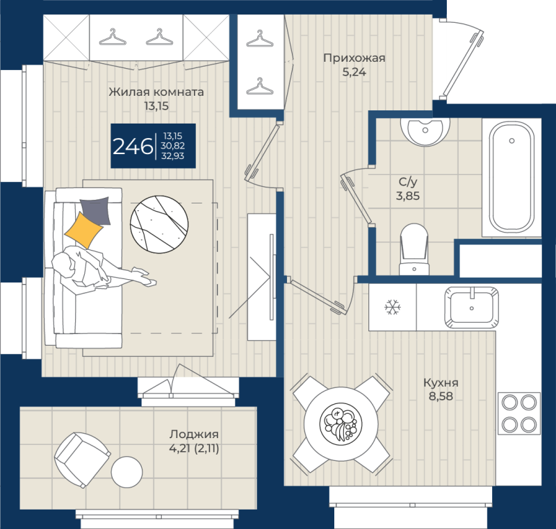 1 ккв 32,9 м²