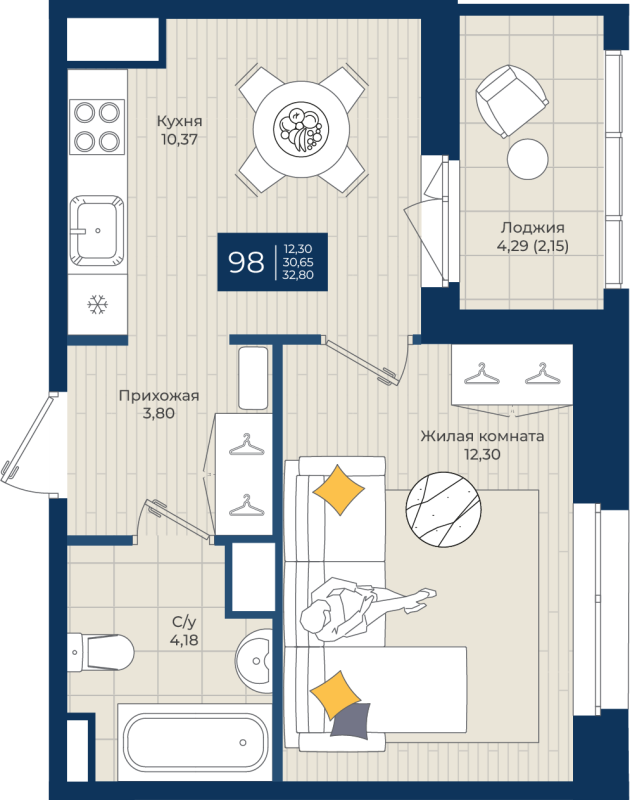 1 ккв 32,8 м²