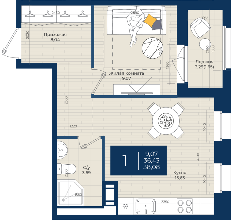 2 ккв (Евро) 38,1 м²