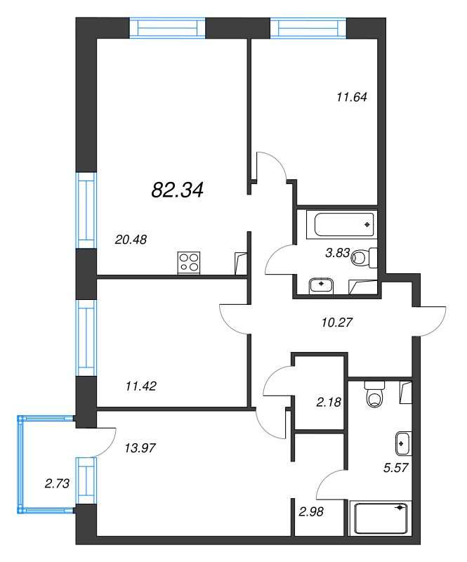 4 ккв (Евро) 82,3 м²