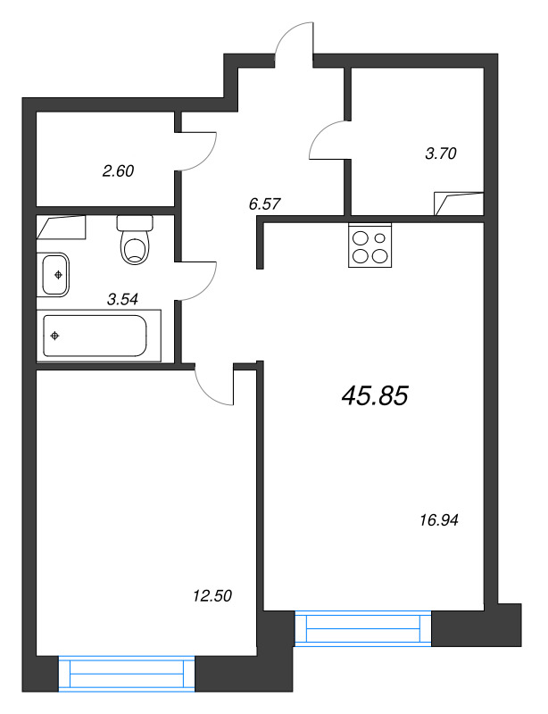 2 ккв (Евро) 45,9 м²
