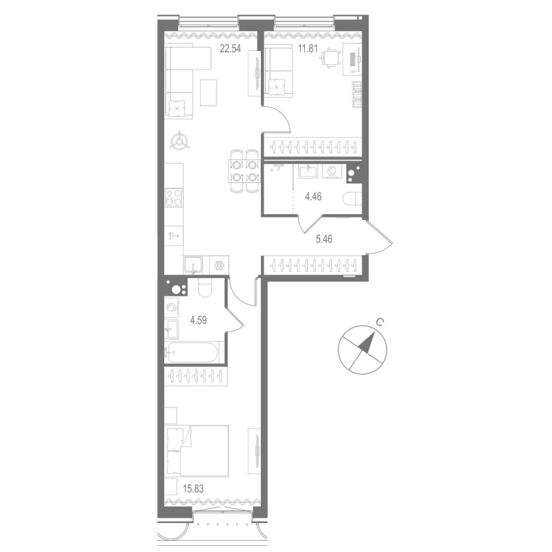 3 ккв (Евро) 64,7 м²