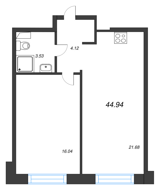 2 ккв (Евро) 45,4 м²