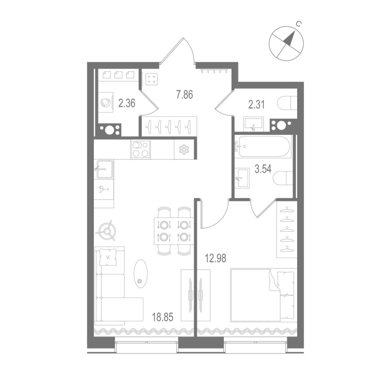 2 ккв (Евро) 47,9 м²