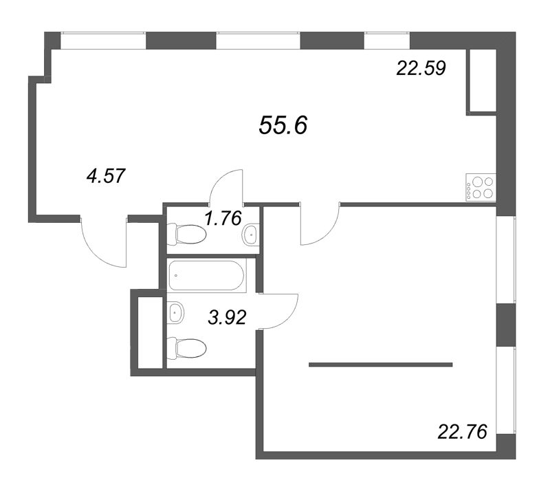 2 ккв (Евро) 55,6 м²