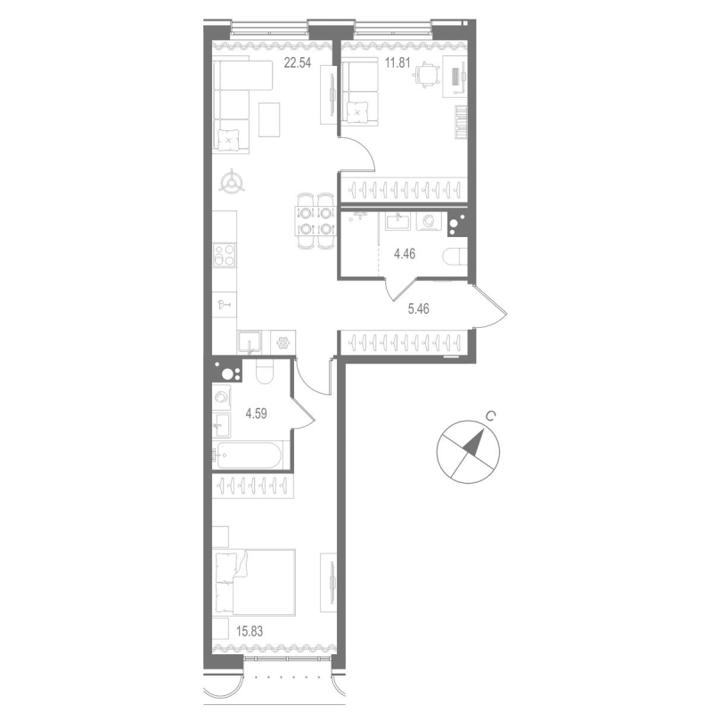 3 ккв (Евро) 64,7 м²