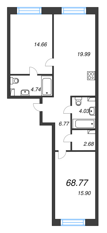 3 ккв (Евро) 68,8 м²