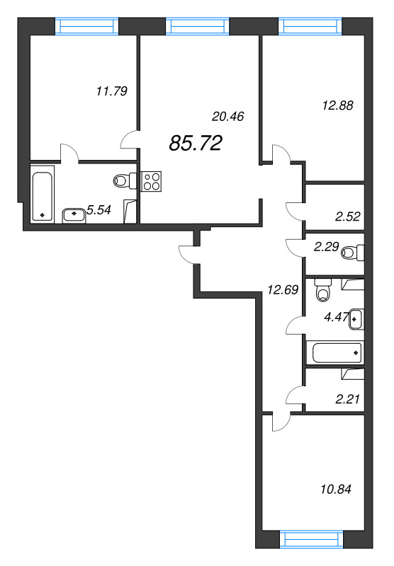 4 ккв (Евро) 85,7 м²