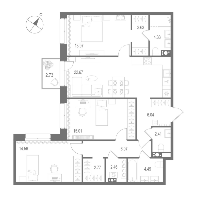 4 ккв (Евро) 98,4 м²