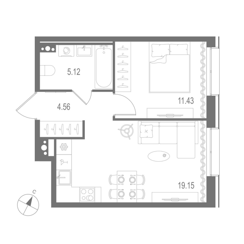 2 ккв (Евро) 40,3 м²