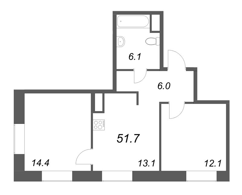 2 ккв 51,7 м²