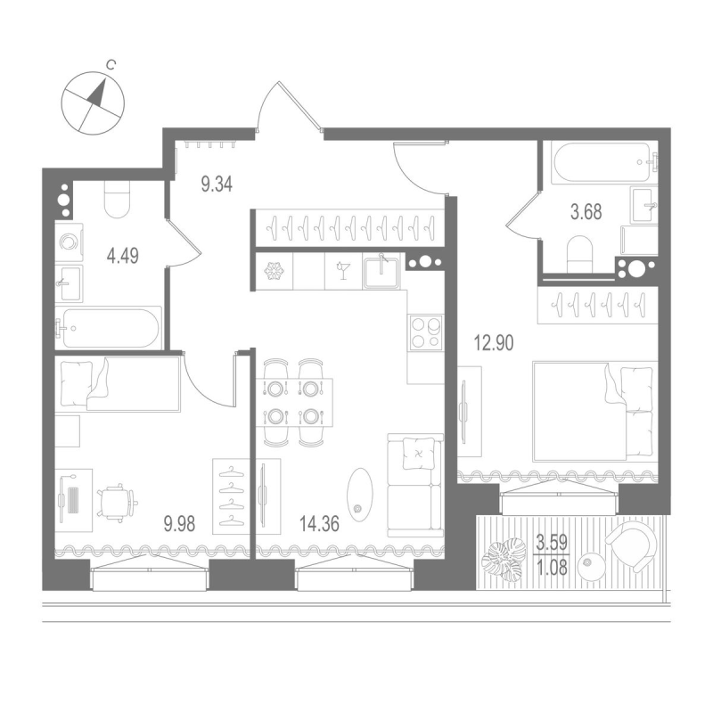 2 ккв 55,8 м²
