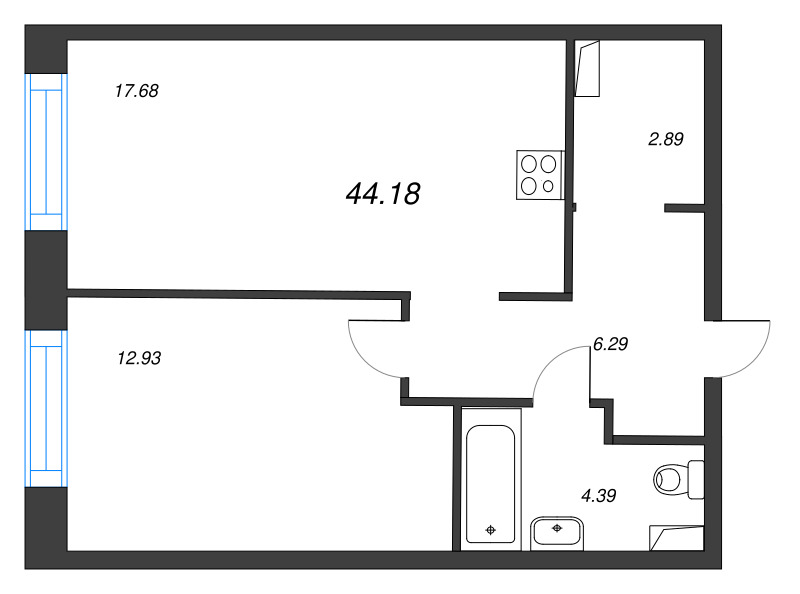 2 ккв (Евро) 44,2 м²